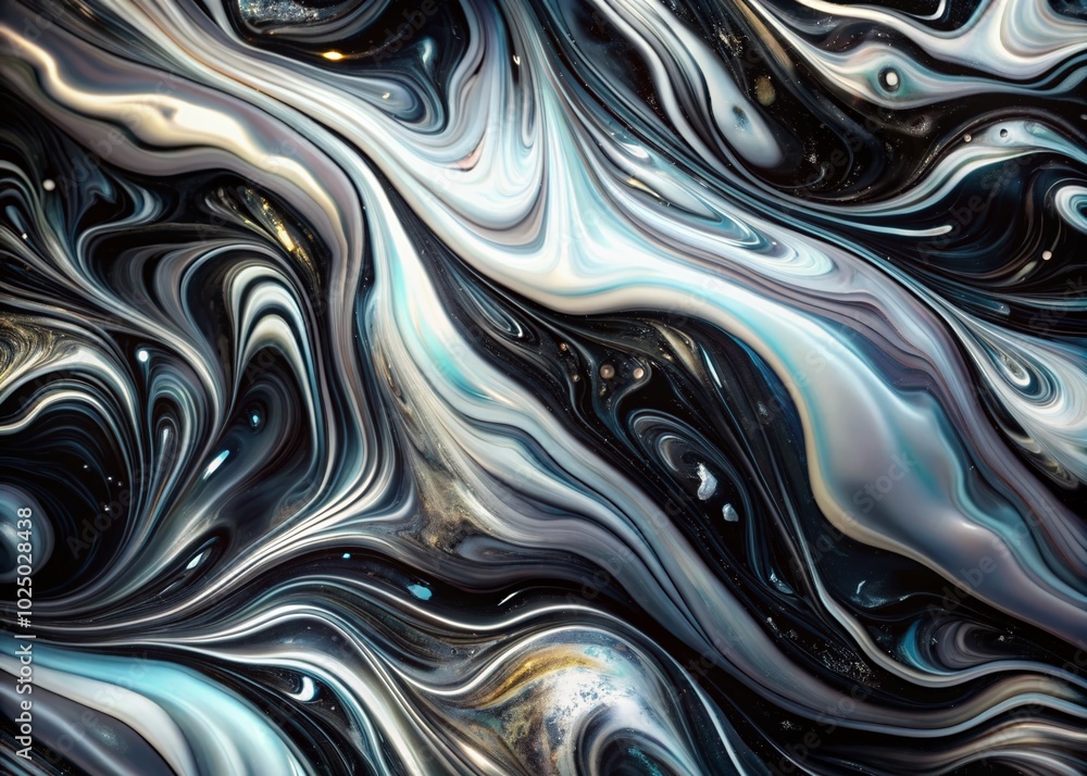 Abstract Luxurious Black and White Marble Texture with Holographic Fluid Waves for Elegant Backgrounds Abstract Luxurious Black and White Marble Texture with Holographic Fluid Waves for Elegant Backgrounds