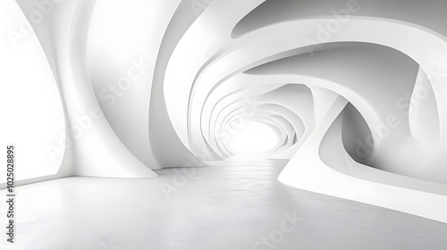 Fototapeta Naklejka Na Ścianę i Meble -  2. An elegant abstract architectural scene showcasing a spacious, white room with flowing geometric forms and textured surfaces, perfect for a stylish wallpaper or presentation backdrop