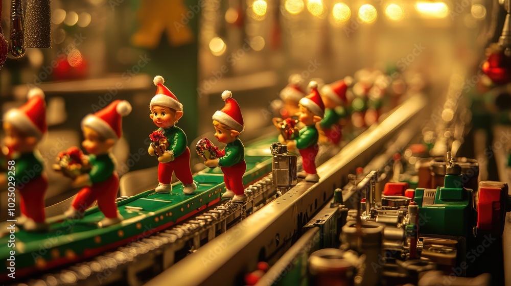 Busy morning in the North Pole toy factory. AI generated illustration. Busy morning in the North Pole toy factory. AI generated illustration.
