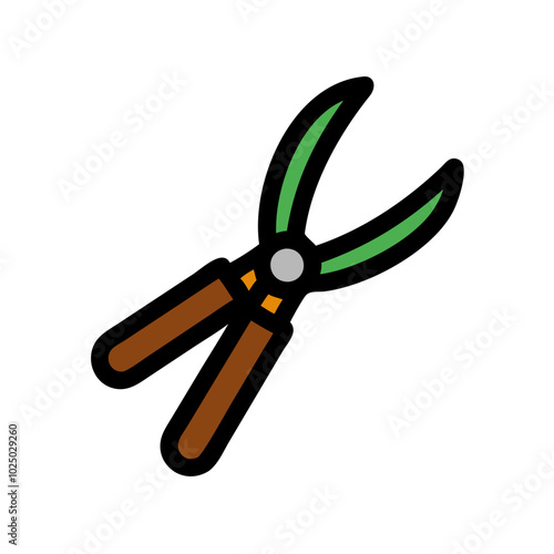 Vector icon of a hedge trimmer, minimalist style, gardening and landscaping tool conc, minimalist line art style, icon on transparent background, low-rise construction theme, green-brown color palette