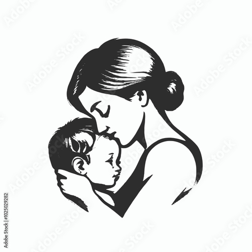 A mother tenderly holding and embracing her young child 