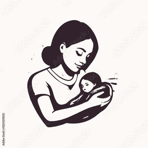 A mother tenderly holding and embracing her young child 