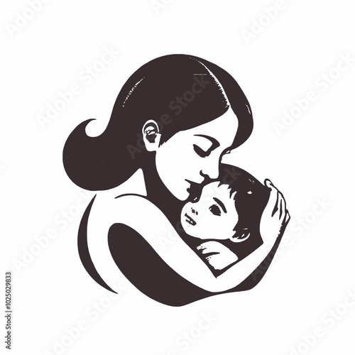 A mother tenderly holding and embracing her young child 
