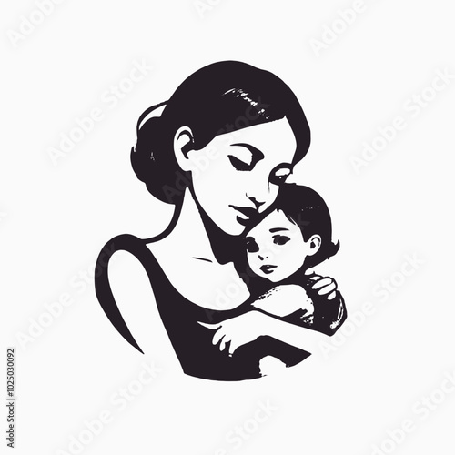 A mother tenderly holding and embracing her young child 