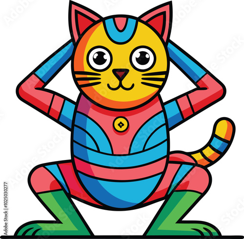 Cute Cat Meditation Yoga Cartoon Vector Icon Illustration Animal Sport Icon Concept.