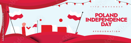 Poland Independence Day celebration cover banner, post. 11th November polish independence day celebration cover banner with its flags, abstract art elements in flag colours. 
