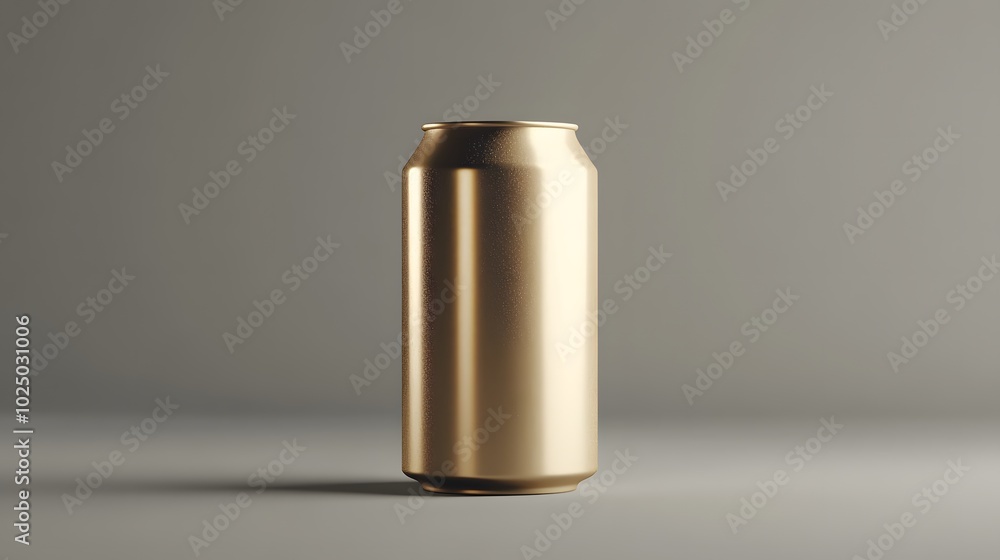 4. A detailed 3D representation of a beer can positioned on a simple surface, isolated against a muted gray backdrop, emphasizing its branding and design elements 4. A detailed 3D representation of a beer can positioned on a simple surface, isolated against a muted gray backdrop, emphasizing its branding and design elements