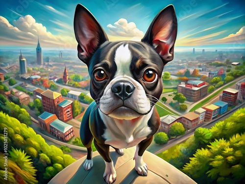 Adorable Boston Terrier Illustration Perfect for Pet Lovers, Home Decor, and Merchandise Featuring a Charming Canine photo