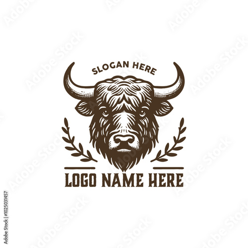 hand-drawing rustic vintage logo of highlander cow