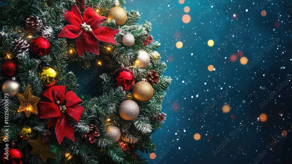 Lovely Christmas tree with decorations and merry lights. AI generated illustration. Lovely Christmas tree with decorations and merry lights. AI generated illustration.
