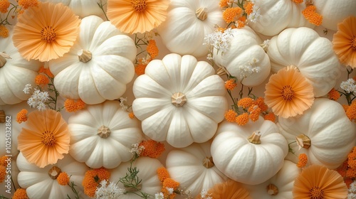 autumn halloween background, aesthetic and minimalistic, pumpkins and flowers. theme banner background concept for ads, banner, website, social media