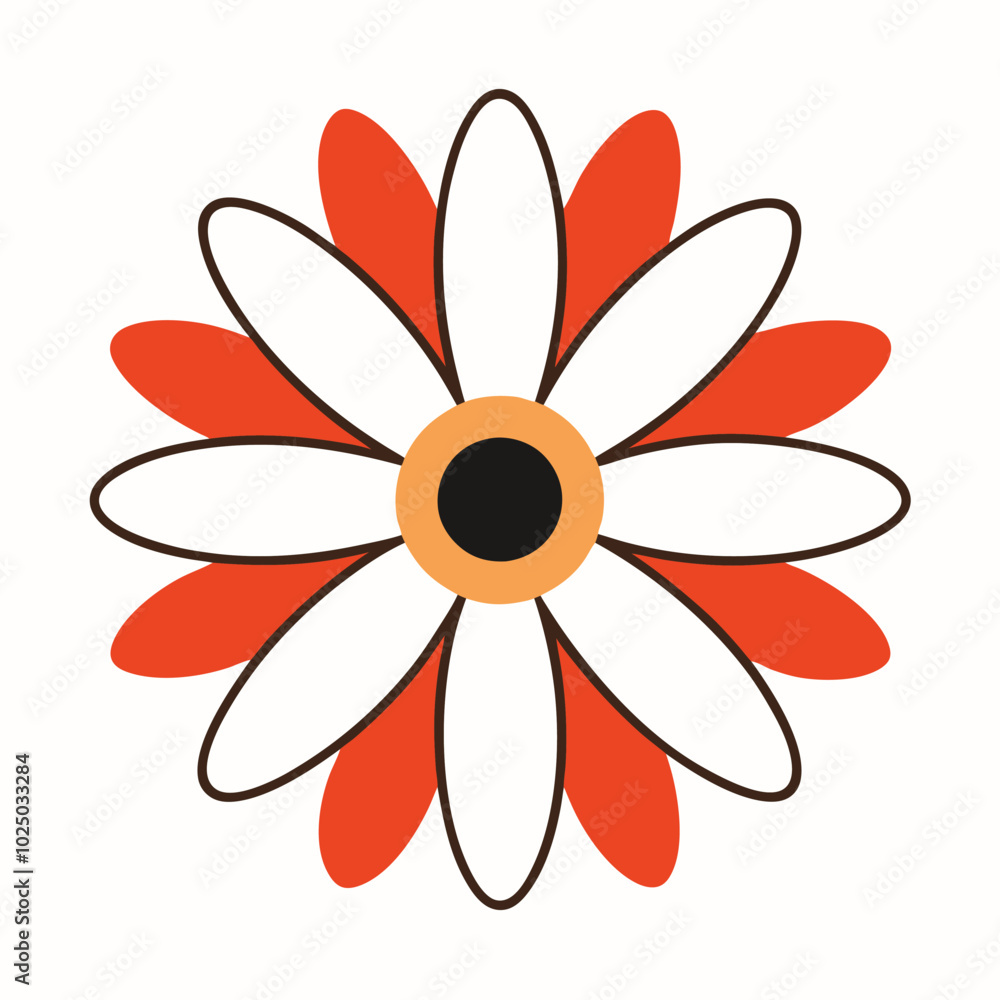 Simple Daisy Flower Icon in Flat Style with Orange Center Simple Daisy Flower Icon in Flat Style with Orange Center