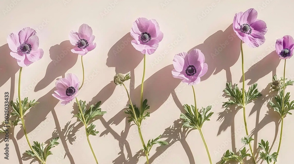 A group of purple flowers sits atop a white wall, surrounded by white walls A group of purple flowers sits atop a white wall, surrounded by white walls