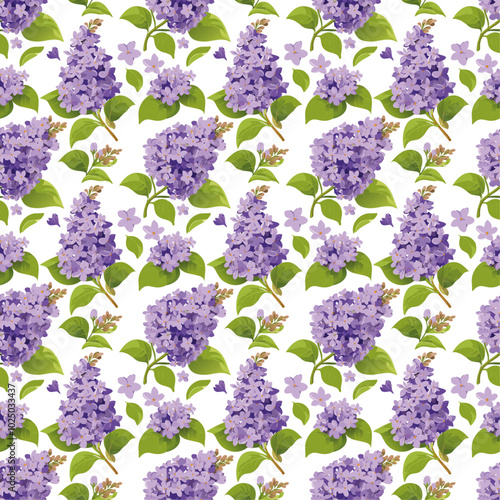 Lilac flower and leaves seamless pattern