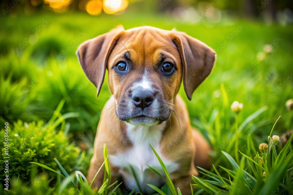 Adorable Lab Mixed with Boxer Puppy Playing in the Grass - Perfect Family Pet and Loyal Companion for Adorable Lab Mixed with Boxer Puppy Playing in the Grass - Perfect Family Pet and Loyal Companion for