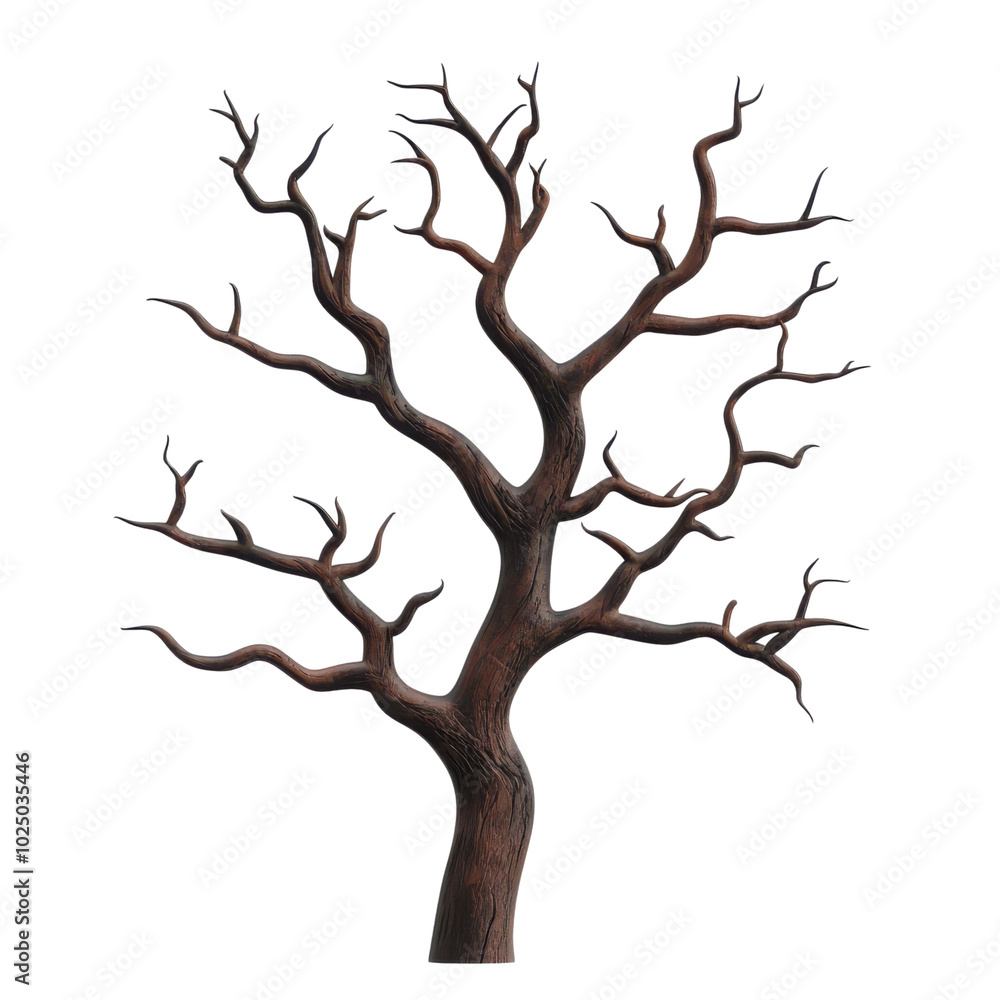 Obraz premium Dead tree, intricate branches, white isolated background