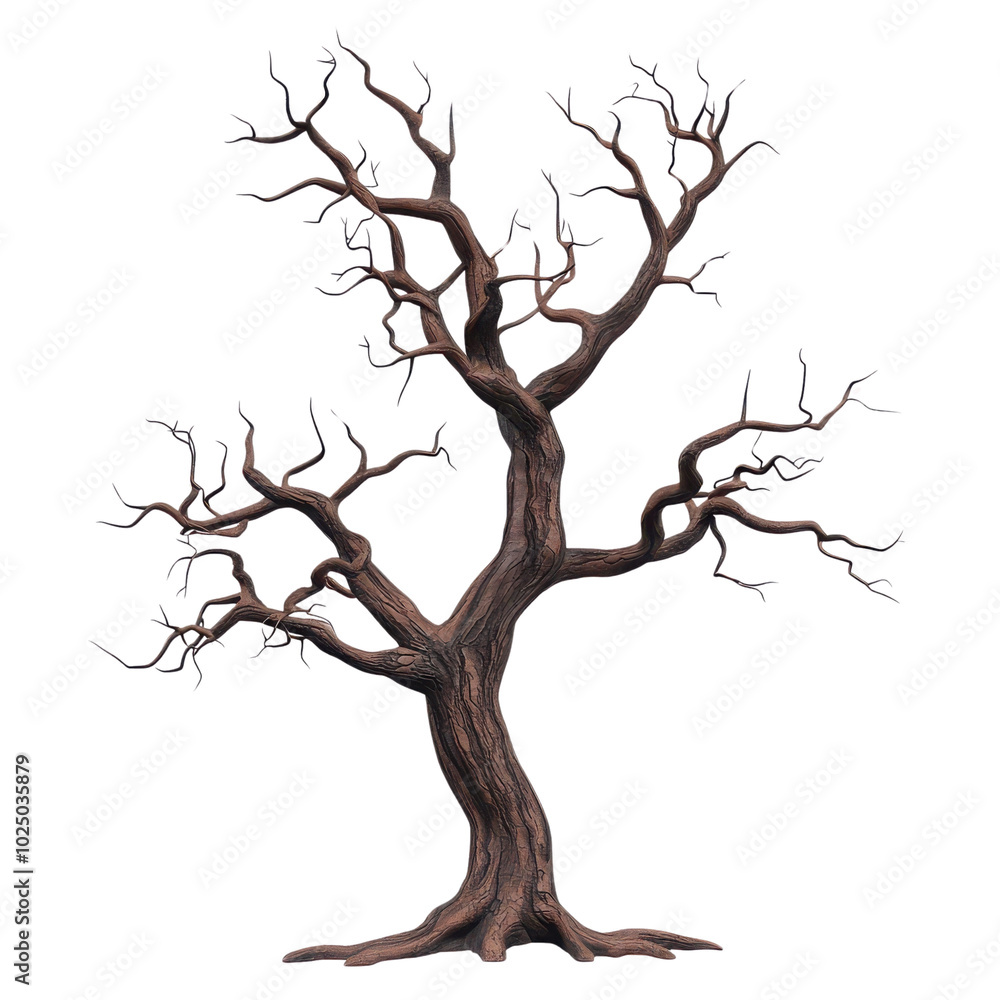 Fototapeta premium Leafless tree, twisted branches, white isolated background.