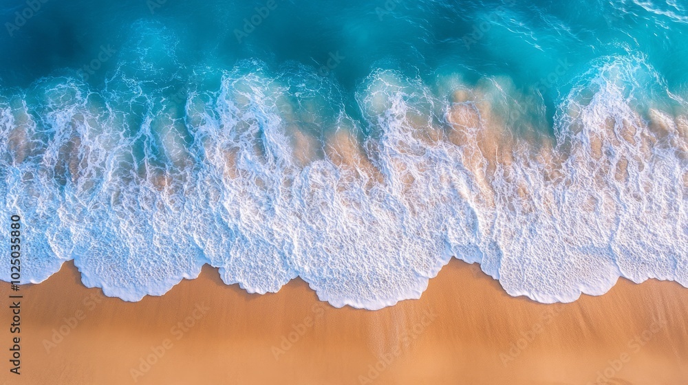 Ocean Wave Crashing on Sandy Beach Aerial View Ocean Wave Crashing on Sandy Beach Aerial View