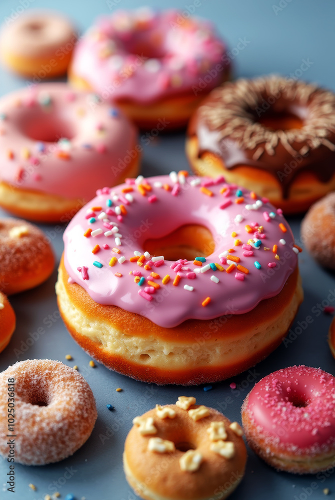 A Delectable Collection of Doughnuts with Unique Toppings, Including Sugar-Dusted and Nut-Covered Varieties A Delectable Collection of Doughnuts with Unique Toppings, Including Sugar-Dusted and Nut-Covered Varieties