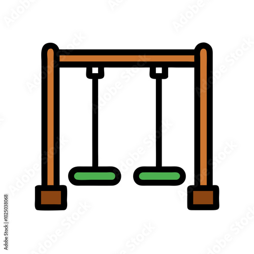 Swing set vector icon, children's playground equipment concept, minimalist line art style, icon on transparent background, low-rise construction theme, green-brown color palette