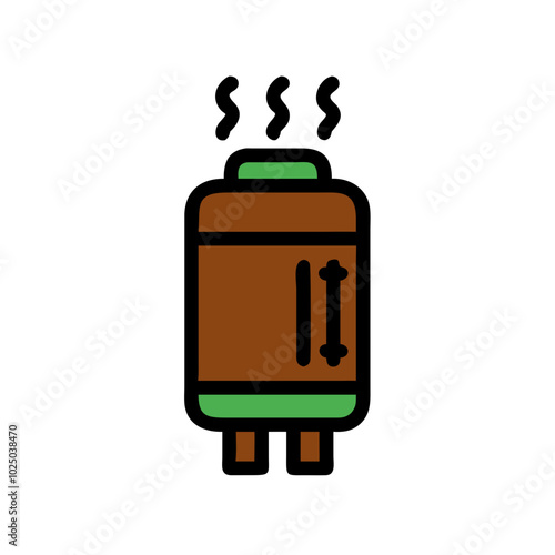 Water heater vector icon, home appliance concept, minimalist line art style, icon on transparent background, low-rise construction theme, green-brown color palette