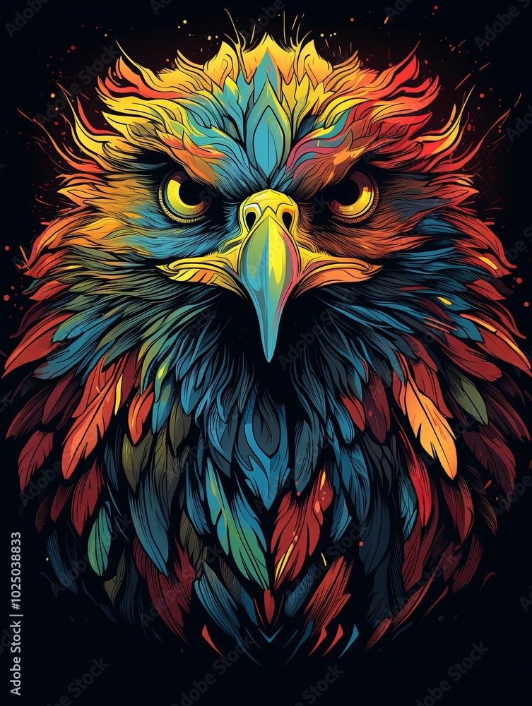 Abstract Colorful Eagle Head with Detailed Feathers Abstract Colorful Eagle Head with Detailed Feathers