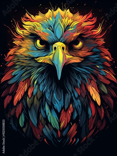 Abstract Colorful Eagle Head with Detailed Feathers