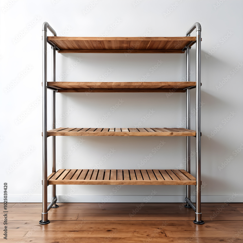 Shelving with wooden shelves Shelving with wooden shelves