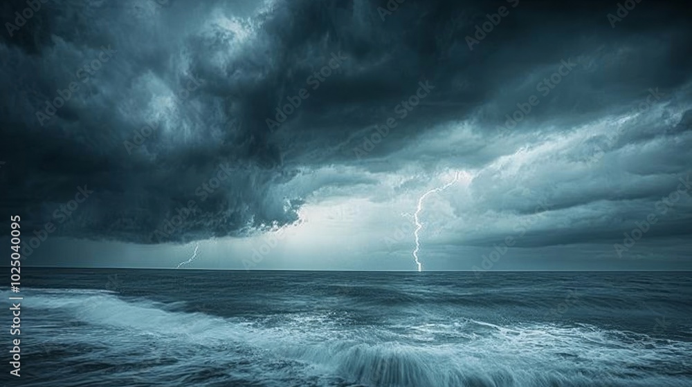 Fototapeta premium Thunderstorm Fury Lightning Strikes the Ocean 1