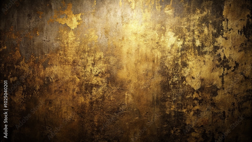 Unique grunge wall texture in black and gold colors with wide-angle perspective Unique grunge wall texture in black and gold colors with wide-angle perspective