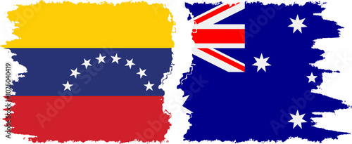 Australia and Venezuela grunge flags connection, vector