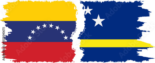 Curacao and Venezuela grunge flags connection, vector