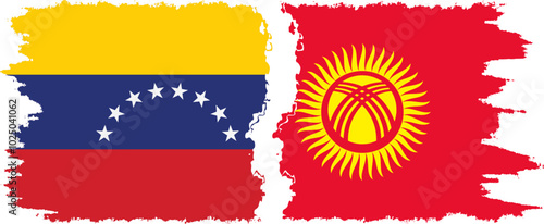 Kyrgyzstan and Venezuela grunge flags connection, vector