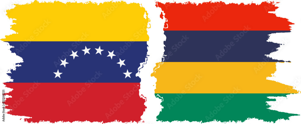 Fototapeta premium Mauritius and Venezuela grunge flags connection, vector