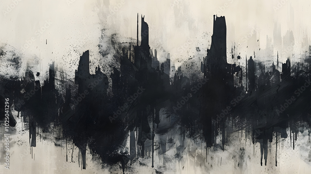 Obraz premium Black Watercolor Abstract Hand-Painted Artistic Background.