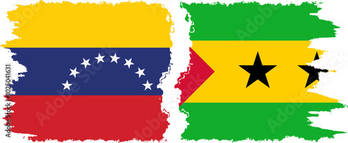 Sao Tome and Principe and Venezuela grunge flags connection, vector