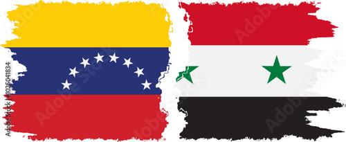 Syria and Venezuela grunge flags connection, vector