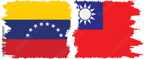 Taiwan and Venezuela grunge flags connection, vector