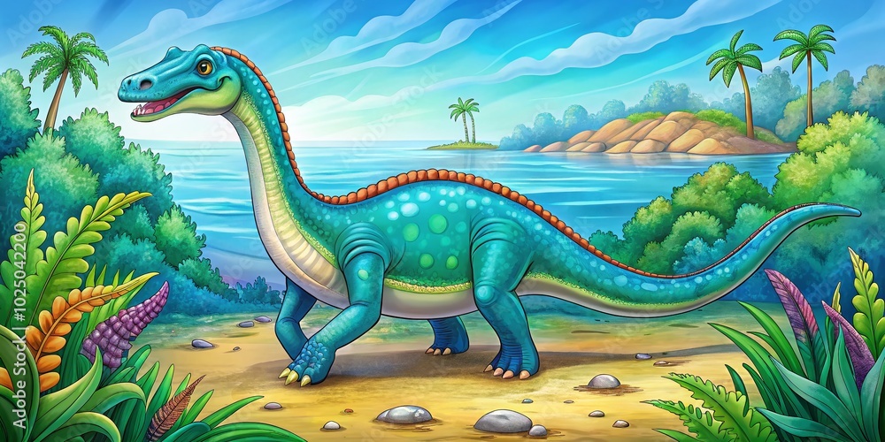 Obraz premium Animals Coloring Book Alphabet: Isolated Vector Cartoon Plesiosaurus Dinosaur for Kids Fun and Educational Creativity