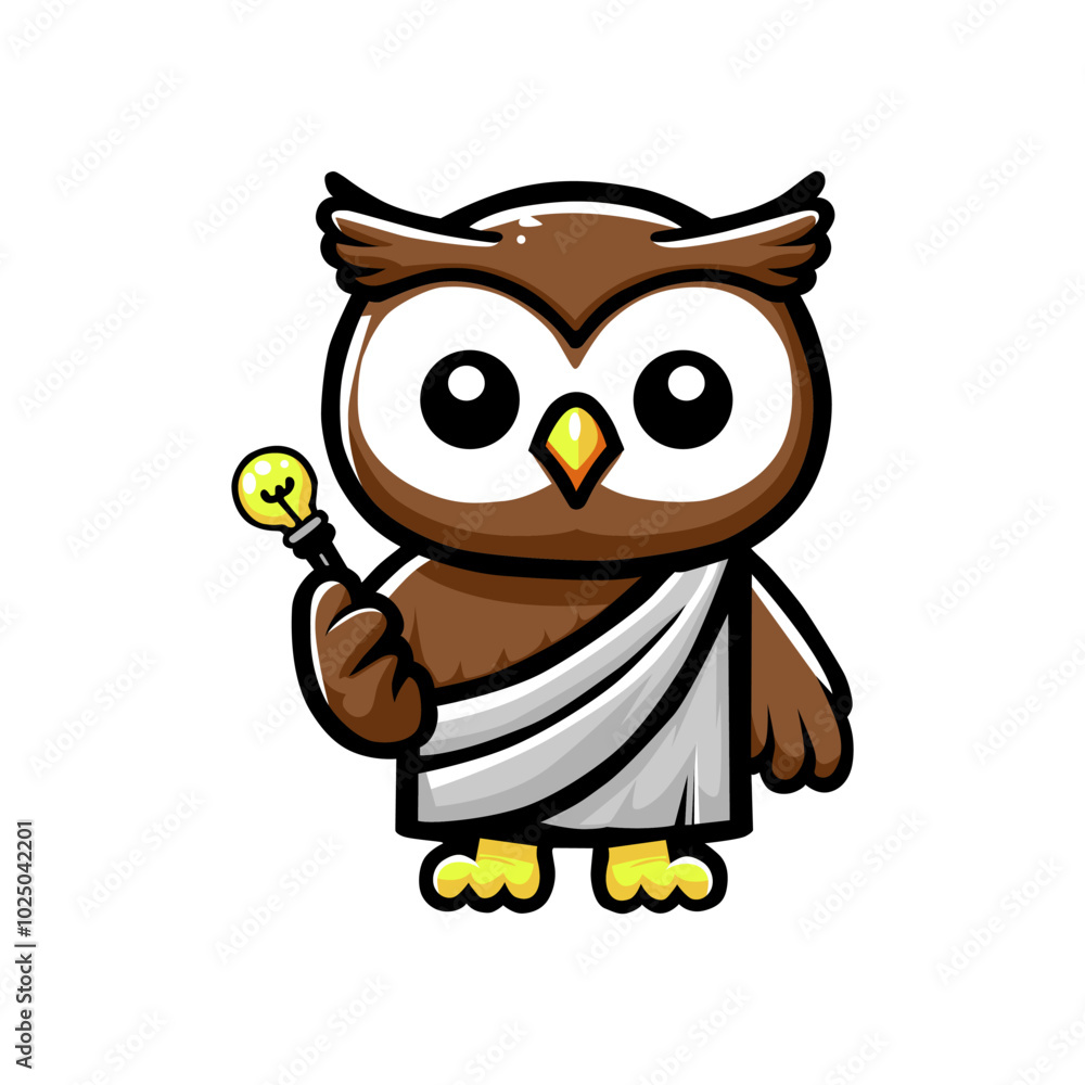 Fototapeta premium a drawing of an owl holding a yellow toy