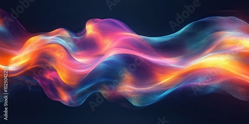 Colorful abstract wave of light painting with vibrant hues on a dark background, showcasing fluid motion and glowing energy.