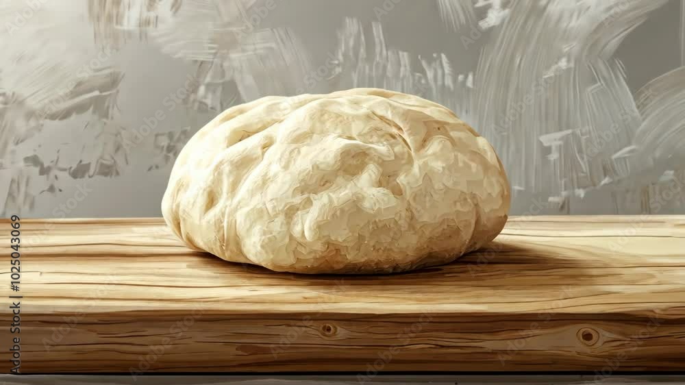 A round ball of dough sits on a wooden cutting board, ready to be shaped into bread A round ball of dough sits on a wooden cutting board, ready to be shaped into bread