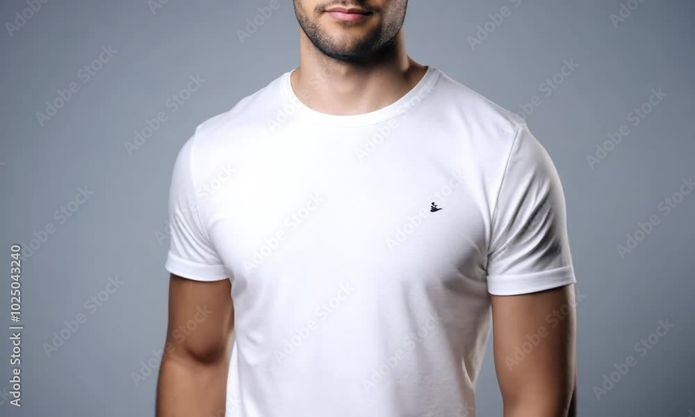 Man in blank white t-shirt on grey background. Mock up Man in blank white t-shirt on grey background. Mock up