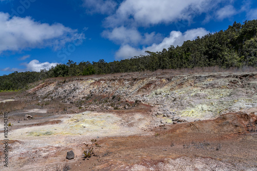 Sulphur Banks / Ha’akulamanu, Kīlauea Caldera, Hawaiʻi Volcanoes National Park. Sulfur. Hematite. Gypsum. Opal. Hydrothermal system