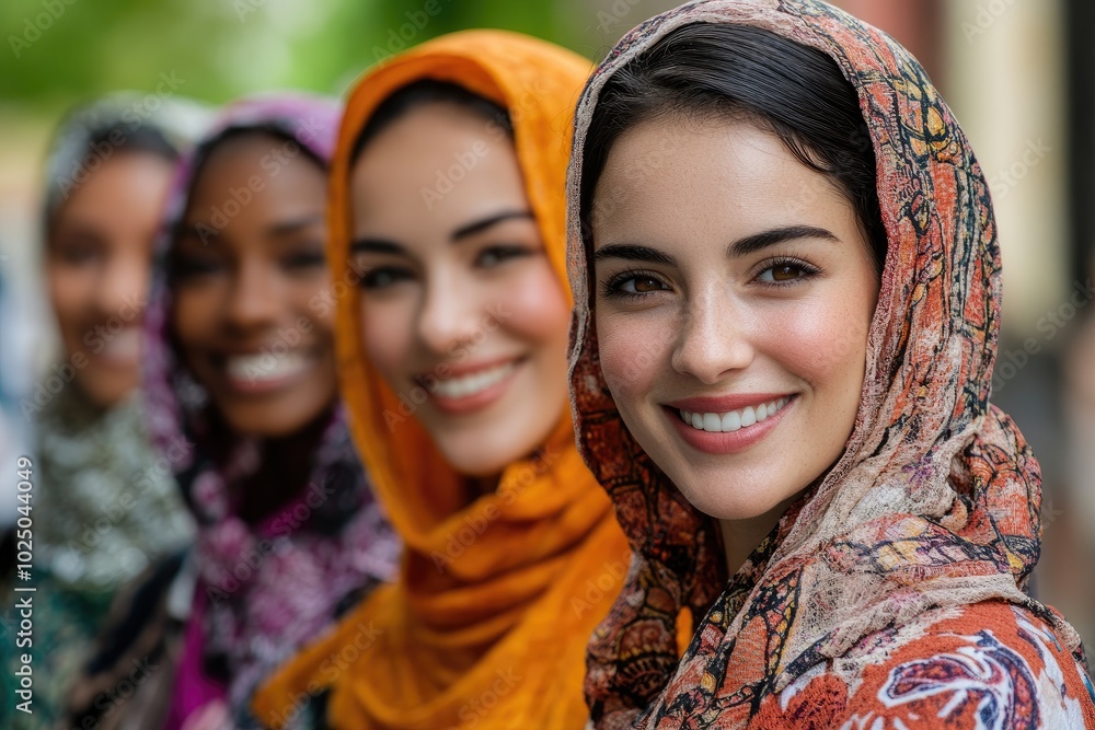 Four young women smiling and wearing hijabs Four young women smiling and wearing hijabs