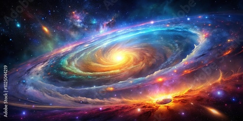 A Stunning Galactic Scene with Swirling Colors, Glowing Stars, and Cosmic Dust in a Fantastical Universe