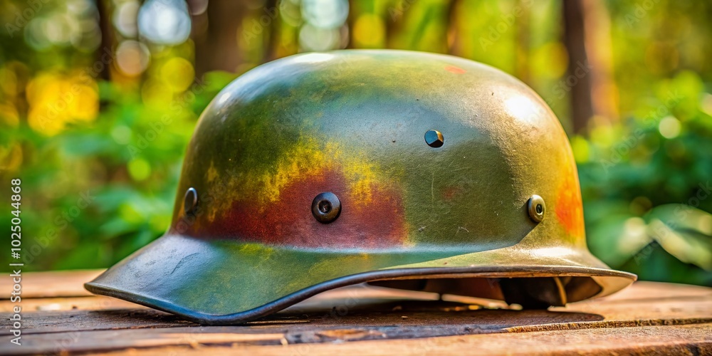 Fototapeta premium Authentic Stahlhelm Military Helmet from World War II - Vintage German Army Headgear for Collectors and History
