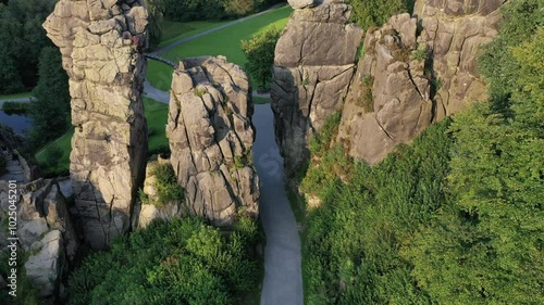 drone view of the Externsteine ​​natural attraction in Germany