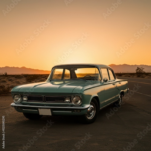 Old retro car at sunset
