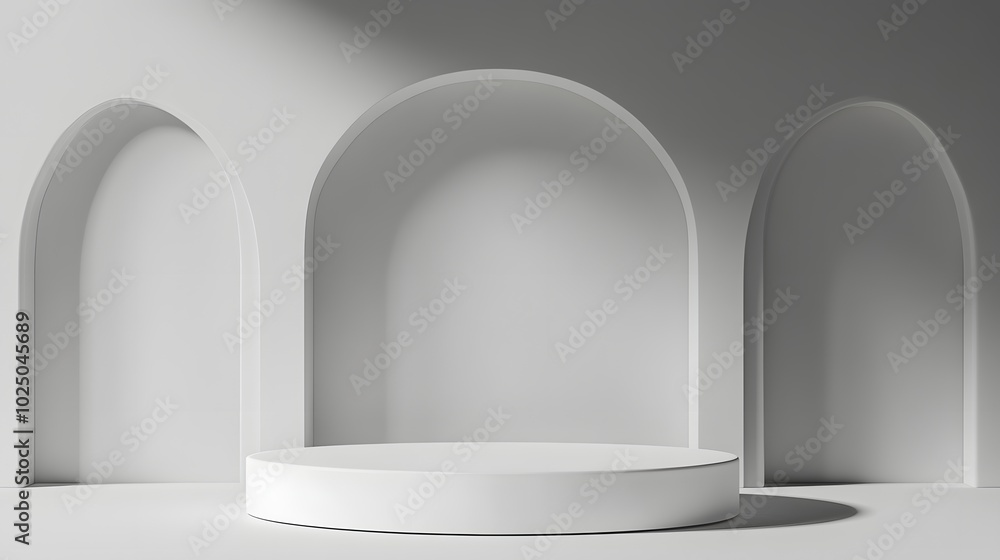 3. A sophisticated 3D mockup of a white stage podium designed for product presentation, set against a neutral grey background, creating an ideal environment for effective advertising displays 3. A sophisticated 3D mockup of a white stage podium designed for product presentation, set against a neutral grey background, creating an ideal environment for effective advertising displays